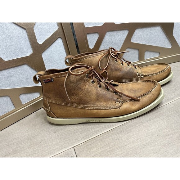 Sebago Beacon Chaussures Bateau Men Leather Brown Boots 9.5 M Shoes Ducksides - Picture 2 of 10